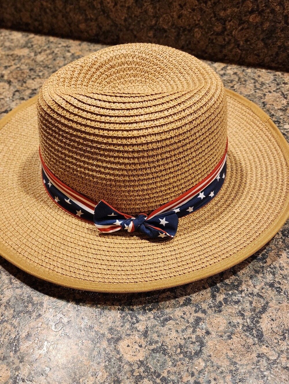 Steve Madden Tan Straw Hat with Patriotic Ribbon